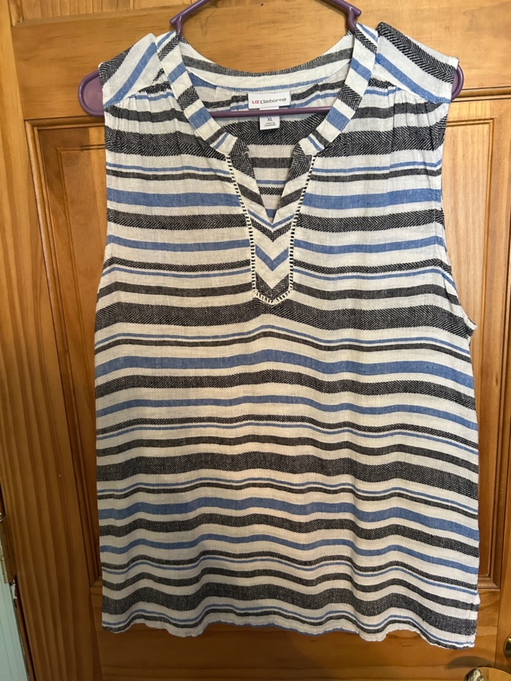 Liz Claiborne Navy, Light Blue & White Striped Sleeveless Top